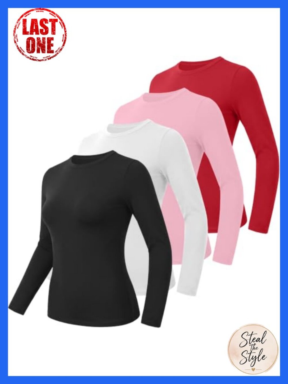 Women's Long Sleeve Slim Fit Crew Neck Tops 4 Pack Workout Tees
